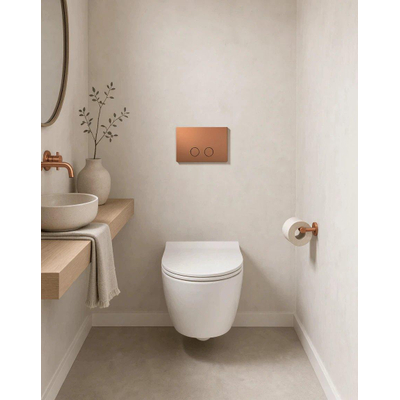 QeramiQ Push Steel Plaque de commande - 25x16cm - épaisseur 2.0mm - fixation magnétique - pour réservoir encastré Geberit UP320 - inox - double chasse - boutons ronds - brossé cuivre