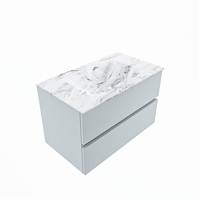 MONDIAZ VICA-DLUX Badkamermeubelset - 80cm - onderkast clay- 2 lades - inbouw wastafel cloud midden - zonder kraangaten - 60cm hoge versie - glace