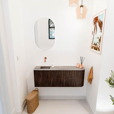 Mondiaz JOYA-DLUX 111.6cm toiletmeubel - ronding rechts kleur Walnut - Wastafel FAYE positie Links Zonder kraangat kleur Oza.
