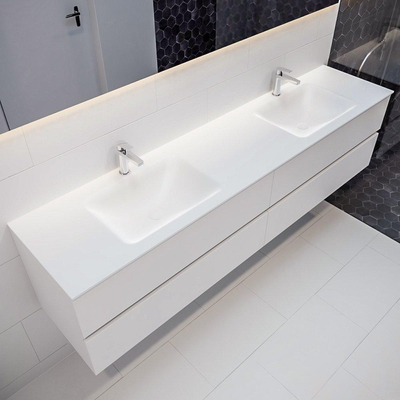 Mondiaz VICA ensemble de meuble de salle de bain - 200cm - meuble sous lavabo talc - 4 tiroirs - lavabo cloud double - 2 trous de robinet - version XL 60cm de haut