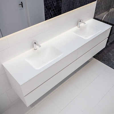MONDIAZ VICA Ensemble de meuble salle de bain - 200cm - 4 tiroirs - lavabo Cloud double - 2 trous de robinet - solid surface talc