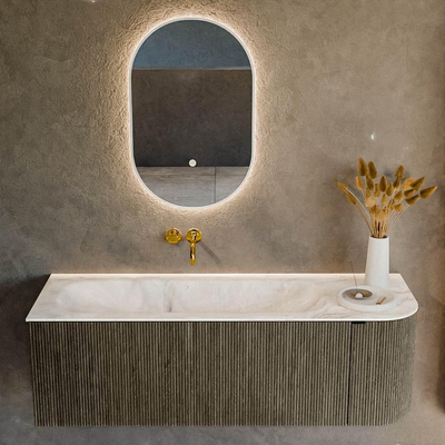 Ensemble de meuble de salle de bain Mondiaz KURVE-DLUX - 135x46x40cm - 1 tiroir - 1 porte - lavabo en solid surface - gauche - sans trou de robinet - Shadow