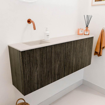 Mondiaz JOYA-DLUX 111.6cm toiletmeubel - ronding rechts kleur Shadow - Wastafel FAYE positie Links Zonder kraangat kleur Meli.