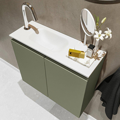 MONDIAZ TURE Kit lave-mains - 60x23x50cm - 1 trou de robinet - 2 portes - army mat - Lavabo à gauche - Acrylique Blanc