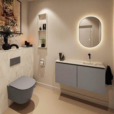 MONDIAZ TURE-DLUX Meuble toilette - 100cm - Smoke - EDEN - vasque Ostra - position droite - sans trou de robinet