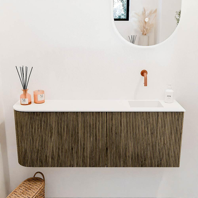 Mondiaz JOYA 111,6cm meuble WC - arrondi à gauche couleur Dusk - Lavabo FAYE position droite sans trou de robinet couleur Talc.