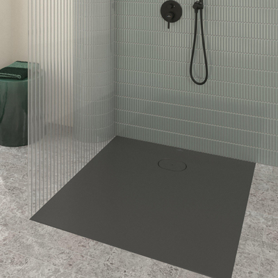 Villeroy & Boch Ecora douchebak - 100x100x3.5cm - afvoer korte zijde - anthracite (antraciet)