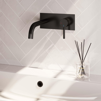 BRAUER Black Edition Wastafelmengkraan inbouw - gebogen uitloop links - hendel lang smal - inclusief inbouwdeel - afdekplaat - model A 1 - mat zwart
