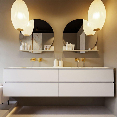 MONDIAZ VICA-DLUX Ensemble meuble de salle de bains - 200cm - meuble bas talc - 4 tiroirs - lavabo encastré cloud double - sans trous de robinet - version haute 60cm - frape