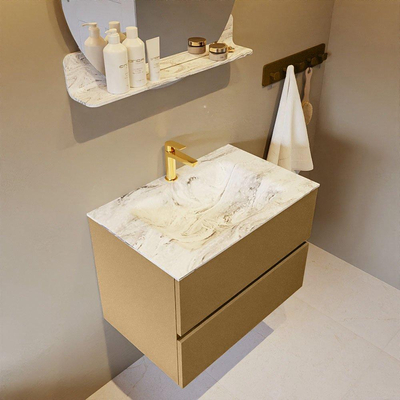 Mondiaz VICA-DLUX Ensemble de meuble de salle de bain - 70cm - meuble sous-vasque oro - 2 tiroirs - lavabo encastré cloud milieu - 1 trou de robinet - version haute de 60cm - glace