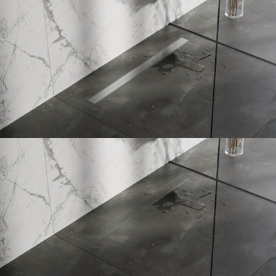 Brauer Grille d'insertion pour carrelage - 90x7x6.8cm - rebord de sol - réversible - Inox