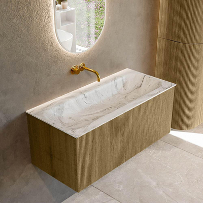 Mondiaz KURVE-DLUX Ensemble de meuble de salle de bains - 100x46x40cm - 1 tiroir - lavabo solid surface - centre - sans trou de robinet - Dusk