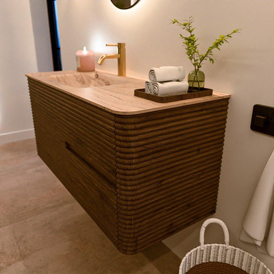 Mondiaz CIRO-DLUX Meuble de salle de bains - 110x45x50cm - Plan-vasque solid surface Arena - 1 vasque à gauche - 1 trou de robinet - 2 tiroirs - Dusk