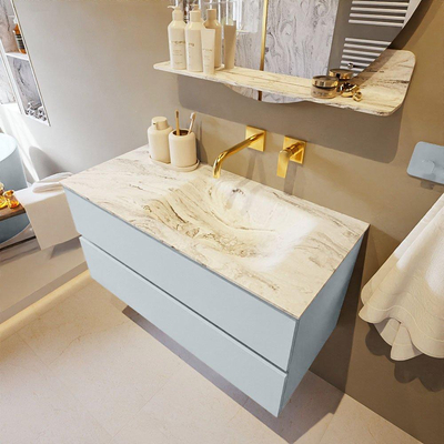 Mondiaz VICA-DLUX Ensemble de meuble de salle de bain - 100cm - meuble sous-vasque argile - 2 tiroirs - lavabo encastré nuage droite - sans trous de robinet - version haute 60cm - glace