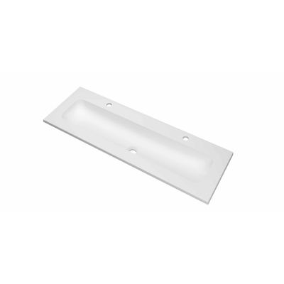 INK Reflekt lavabo - 120x40x1.5cm polystone central avec 2 trous de robinet - mat blanc