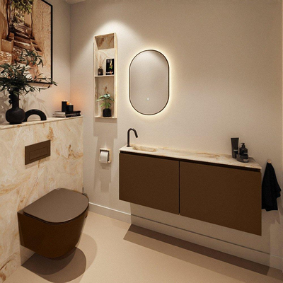 MONDIAZ TURE-DLUX Meuble toilette - 120cm - Rust - EDEN - vasque Frappe - position gauche - 1 trou de robinet