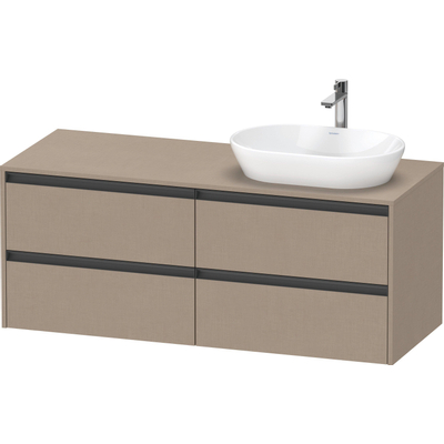Duravit ketho 2 meuble sous lavabo avec plaque console avec 4 tiroirs pour lavabo à droite 140x55x56.8cm avec poignées anthracite lin mat
