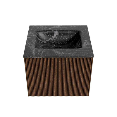 MONDIAZ KURVE-DLUX Meuble de salle de bains 50 cm couleur Walnut avec 1 tiroir. Lavabo GRUNNE central sans trou de robinet couleur Lava.