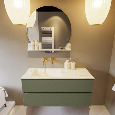 Mondiaz VICA-DLUX ensemble de meuble de salle de bain - 110cm - meuble sous-vasque armée - 2 tiroirs - lavabo encastré nuage gauche - sans trous de robinet - version haute de 60cm - opalo