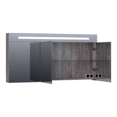 BRAUER Promise Deluxe armoire de toilette - 140x70x15cm - avec éclairage direct 3 portes miroir double face - Bois flotté