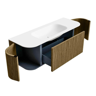 Mondiaz KURVE Badkamermeubelset - 130x46x40cm - 1 lade - 2 deuren - wastafel solid surface - midden - zonder kraangat - Dusk