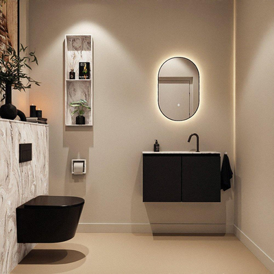 MONDIAZ TURE-DLUX Meuble toilette - 80cm - Urban - EDEN - vasque Glace - position centrale - 1 trou de robinet