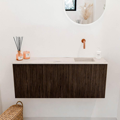 Mondiaz JOYA-DLUX 100cm toiletmeubel - kleur Walnut - Wastafel FAYE positie Rechts Zonder kraangat kleur Nata.