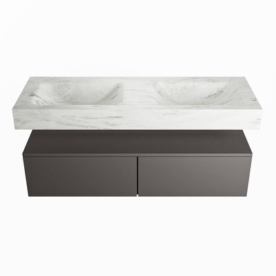 Mondiaz ALAN-DLUX Ensemble de meuble - 130cm - meuble Dark grey mat - 2 tiroirs - Lavabo Cloud Opalo suspendu - vasque Gauche et droite - 0 trous de robinet