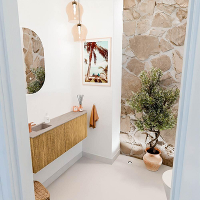 Mondiaz JOYA-DLUX 111.6cm toiletmeubel - ronding rechts kleur Oak - Wastafel FAYE positie Links 1 kraangat kleur Saba.