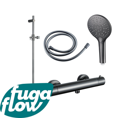 FugaFlow Eccelente Sobrado Badkamer douchekraan met glijstangset met ronde handdouche, gladde doucheslang Gunmetal PVD
