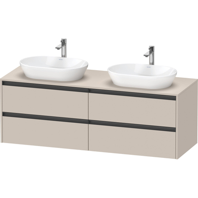 Duravit Ketho.2 Wastafelonderbouwkast - inclusief consoleplaat - met 4 laden - voor dubbele waskommen - 160x55x56.8cm - met handgrepen antraciet - taupe mat