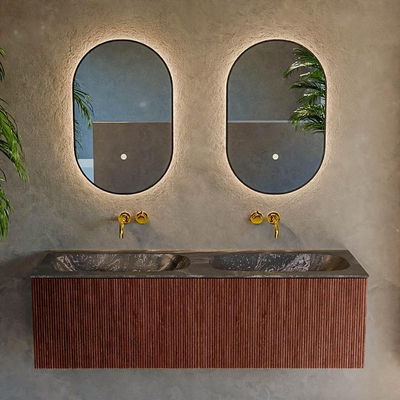 Mondiaz KURVE-DLUX Ensemble de meuble de salle de bains - 140x46x40cm - 2 tiroirs - lavabo solid surface - double - sans trou de robinet - Ruby