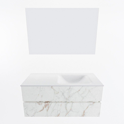 Mondiaz VICA ensemble de meuble de salle de bain - 110cm - meuble sous vasque carrara - 2 tiroirs - lavabo cloud droite - sans trous de robinet - couleur talc - miroir LED - version XL 60cm de haut