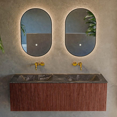 Mondiaz KURVE-DLUX Badkamermeubelset - 130x46x40cm - 2 lade - wastafel solid surface - dubbel - zonder kraangat - Ruby