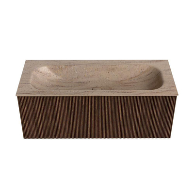 MONDIAZ KURVE-DLUX 110cm badmeubel kleur Walnut met 1 lade en 0 deuren. Wastafel BIG MEDIUM Midden 1 kraangat Saba.