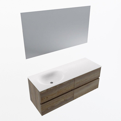 Mondiaz VICA ensemble de meuble de salle de bain - 130cm - meuble sous-vasque marron foncé gris - 4 tiroirs - lavabo lune gauche - sans trous de robinet - couleur talc - miroir LED - version XL 60cm de haut