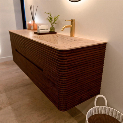 Mondiaz CIRO-DLUX Meuble de salle de bains - 150x45x50cm - Plan vasque solid surface Arena - 1 vasque à droite - 1 trou de robinet - 4 tiroirs - Ruby