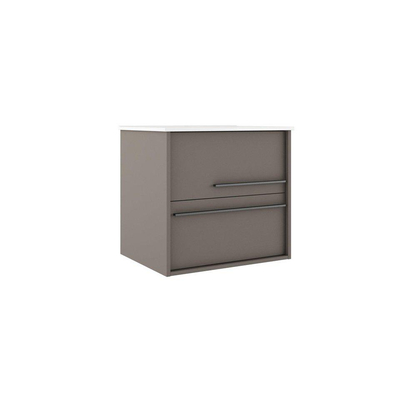 Saniclass Prime Essential Ensemble meuble de salle de bains - 120x55x46cm - 2 vasques ovales blanches - 2 trous de robinet - 4 tiroirs - miroir rectangulaire - taupe