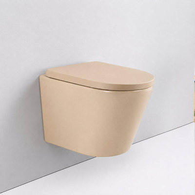 FugaFlow Eccelente Pietra Wandclosetset - 36.3x51.7cm - diepspoel - rimless - 35mm zitting - beige