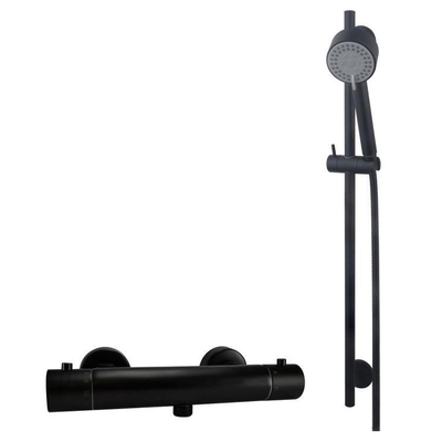 Wiesbaden Rio Mitigeur thermostatique de douche 15cm avec ensemble barre de douche Noir mat