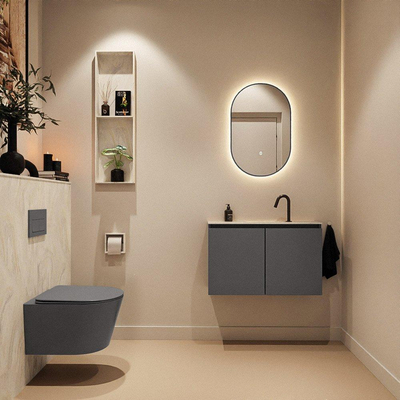 MONDIAZ TURE-DLUX Meuble toilette - 80cm - Dark Grey - EDEN - vasque Ostra - position centrale - 1 trou de robinet