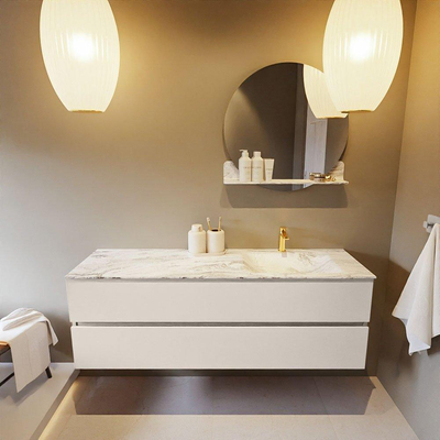 Mondiaz VICA-DLUX ensemble de meuble de salle de bain - 150cm - meuble sous-vasque lin - 2 tiroirs - lavabo encastré cloud droite - 1 trou de robinet - version haute de 60cm - glace