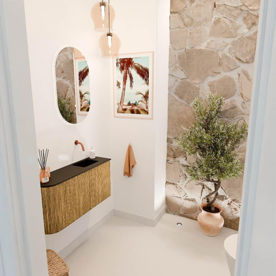 Mondiaz JOYA 81.6cm toiletmeubel - ronding links kleur Oak - Wastafel FAYE positie Rechts Zonder kraangat kleur Urban.