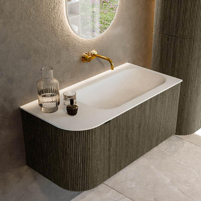 Mondiaz KURVE Ensemble meuble de salle de bains - 95x46x40cm - 1 tiroir - 1 porte - lavabo solid surface - à droite - sans trou de robinet - Shadow