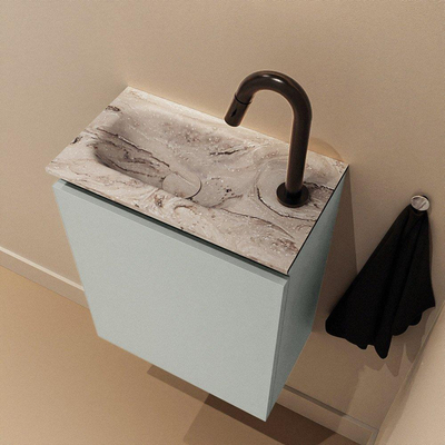 MONDIAZ TURE-DLUX Meuble toilette - 40cm - Greey - EDEN - vasque Glace - position gauche - 1 trou de robinet