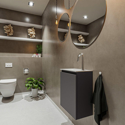 MONDIAZ TURE Fonteinset - 40x23x50cm - 1 kraangat - 1 deur - darkgrey mat - Wasbak links - Solid Surface Wit