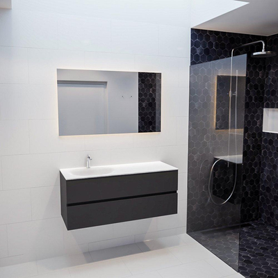 MONDIAZ VICA Ensemble de meuble salle de bain - 120cm - 2 tiroirs - lavabo Moon gauche - 1 trou de robinet - solid surface gris foncé