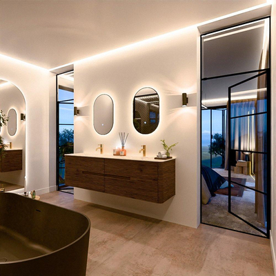 Mondiaz CIRO-DLUX Meuble de salle de bains - 180x45x50cm - Vasque solid surface Ostra - 2 lavabos double - 2 trous de robinetterie - 4 tiroirs - Dusk