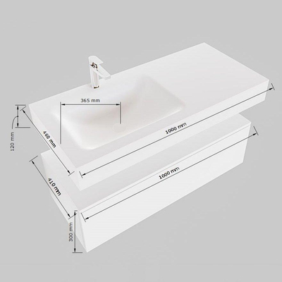 Mondiaz ALAN-DLUX Ensemble de meuble de salle de bain - 120x46cm - 1 tiroir - vasque suspendue - sans trous de robinetterie - 1 à gauche - Dark Brown (chêne foncé)
