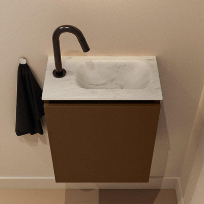 MONDIAZ TURE-DLUX Meuble toilette - 40cm - Rust - EDEN - vasque Opalo - position droite - 1 trou de robinet